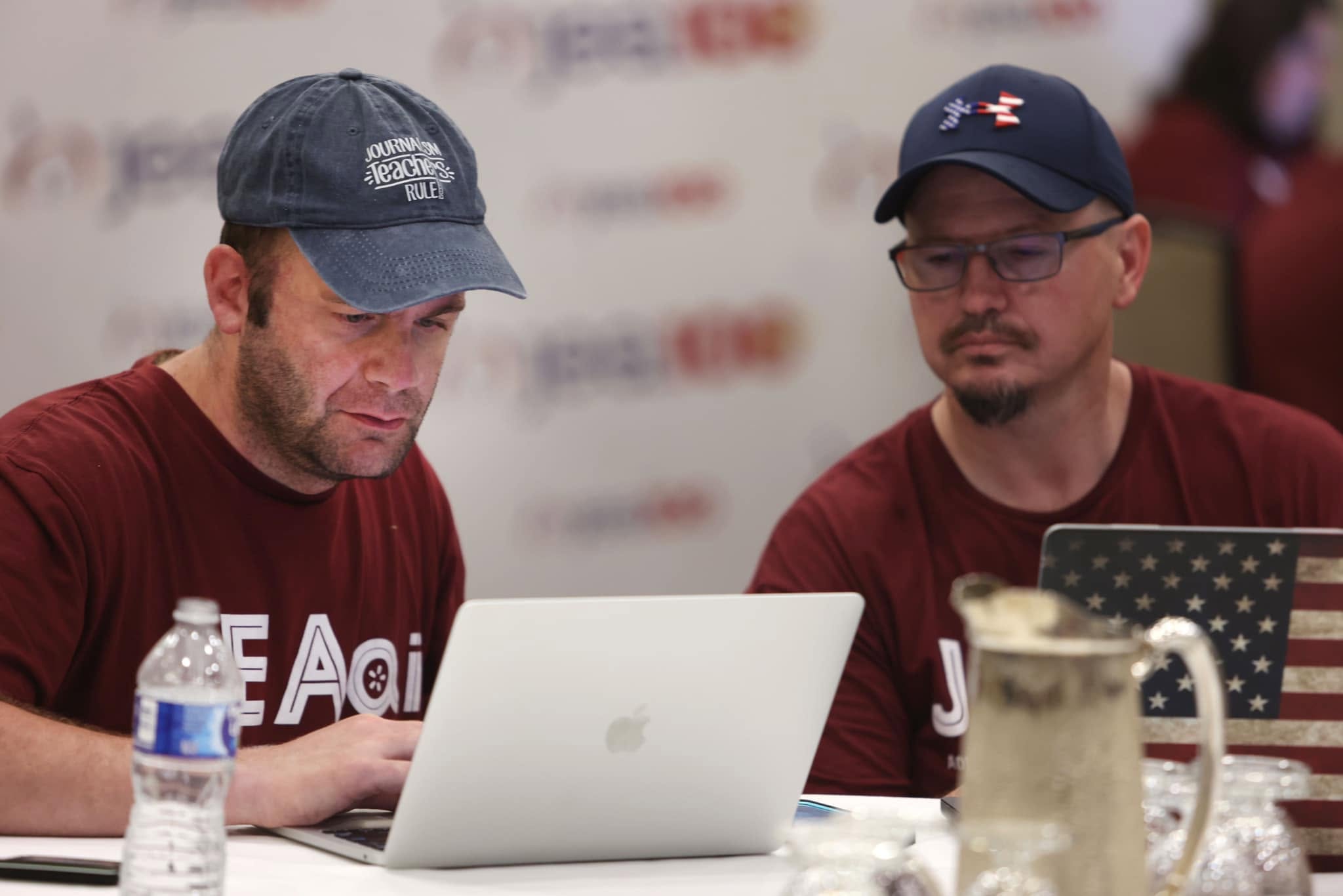 David Cutler working on a laptop at the JEA adviser retreat in Rhode Island.