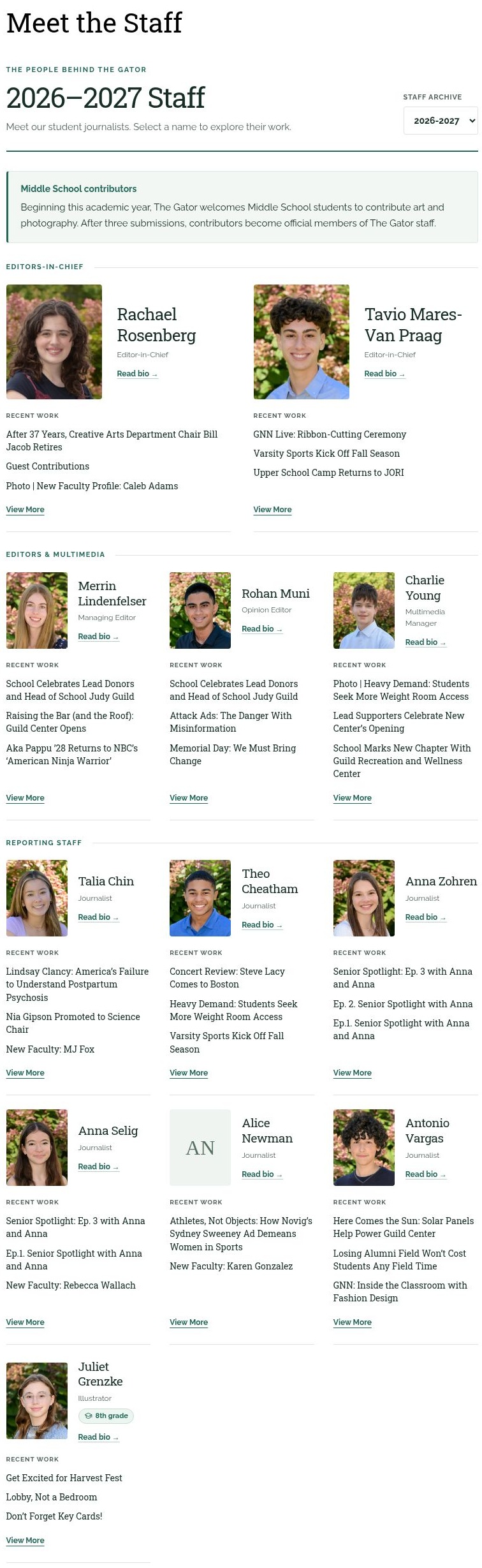 The Gator’s complete current staff directory